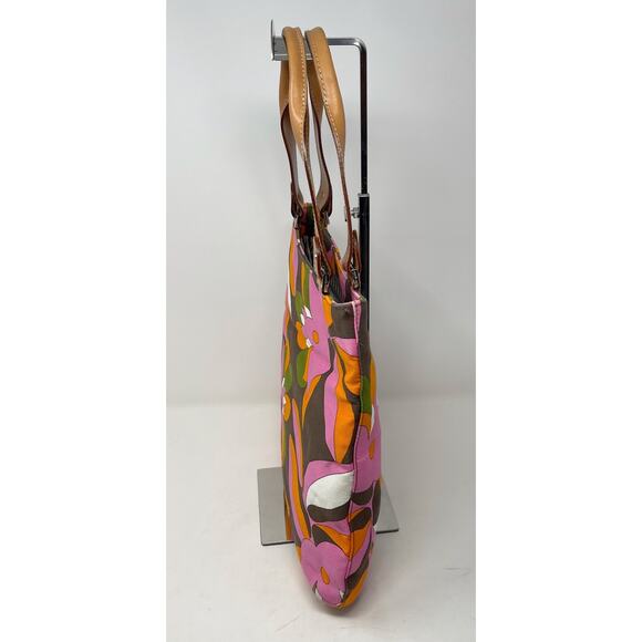 Kate Spade Pink Orange Brown Vintage Floral Inspired Tote Double Leather Handle - Picture 3 of 16